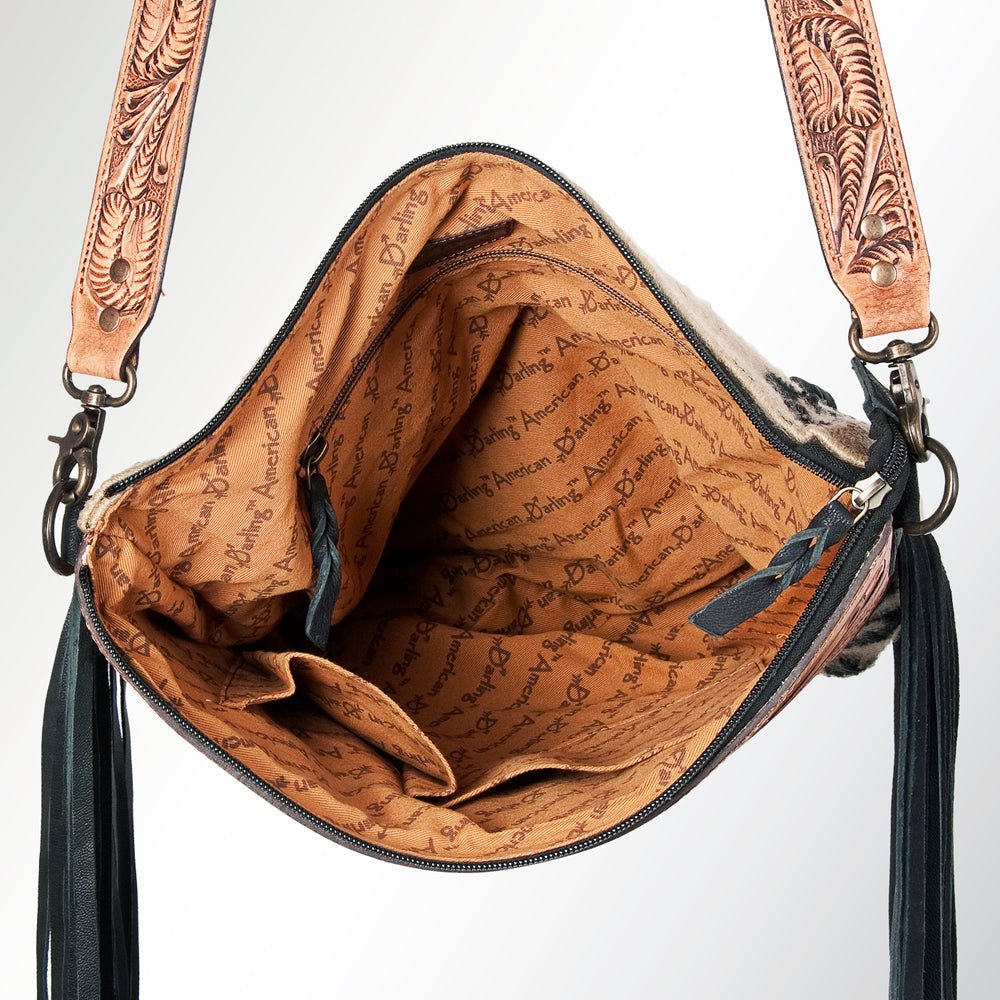 Large Crossbody Bag With Tooled Saddle Blanket Genuine Leather