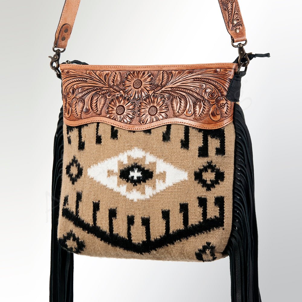 Large Crossbody Bag With Tooled Saddle Blanket Genuine Leather