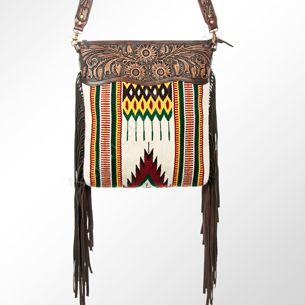 American Darling Hand-Tooled Saddle Blanket Leather Messenger Bag