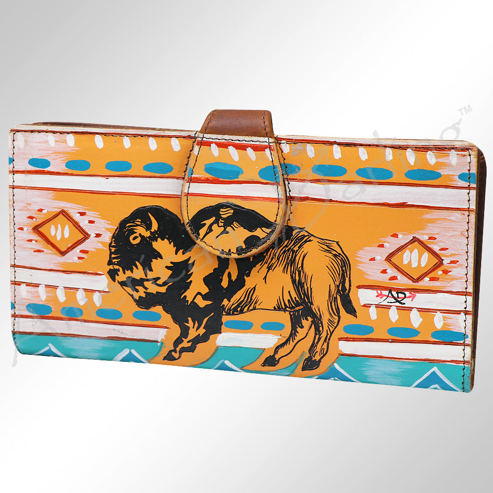 American Darling Wristlet Bag, Hand-Painted Genuine Leather, Western Vegetable Tanned Full Grain Leather Wallet Bag