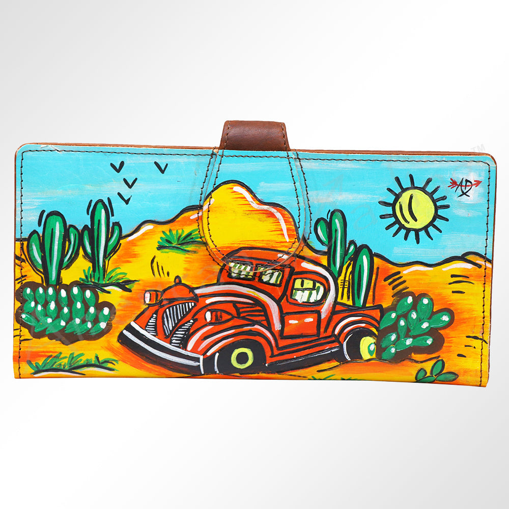 American Darling Wristlet Bag, Hand-Painted Genuine Leather, Western Vegetable Tanned Full Grain Leather Wallet Bag