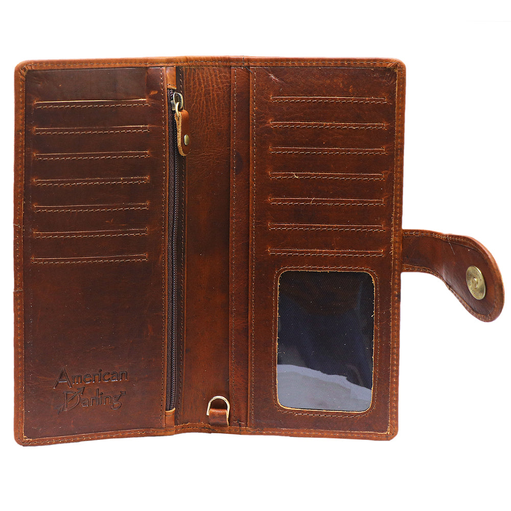 American Darling Wristlet Bag, Hand-Painted Genuine Leather, Western Vegetable Tanned Full Grain Leather Wallet Bag