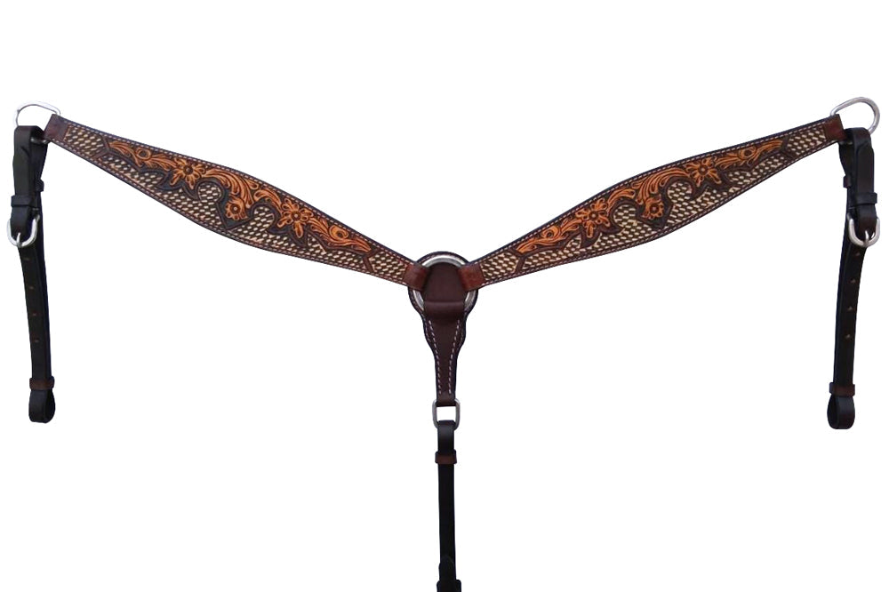 Bar H Equine American Leather Horse Saddle Tack One Ear Headstall Breast Collar Browband Wither Strap Set Classy Brown