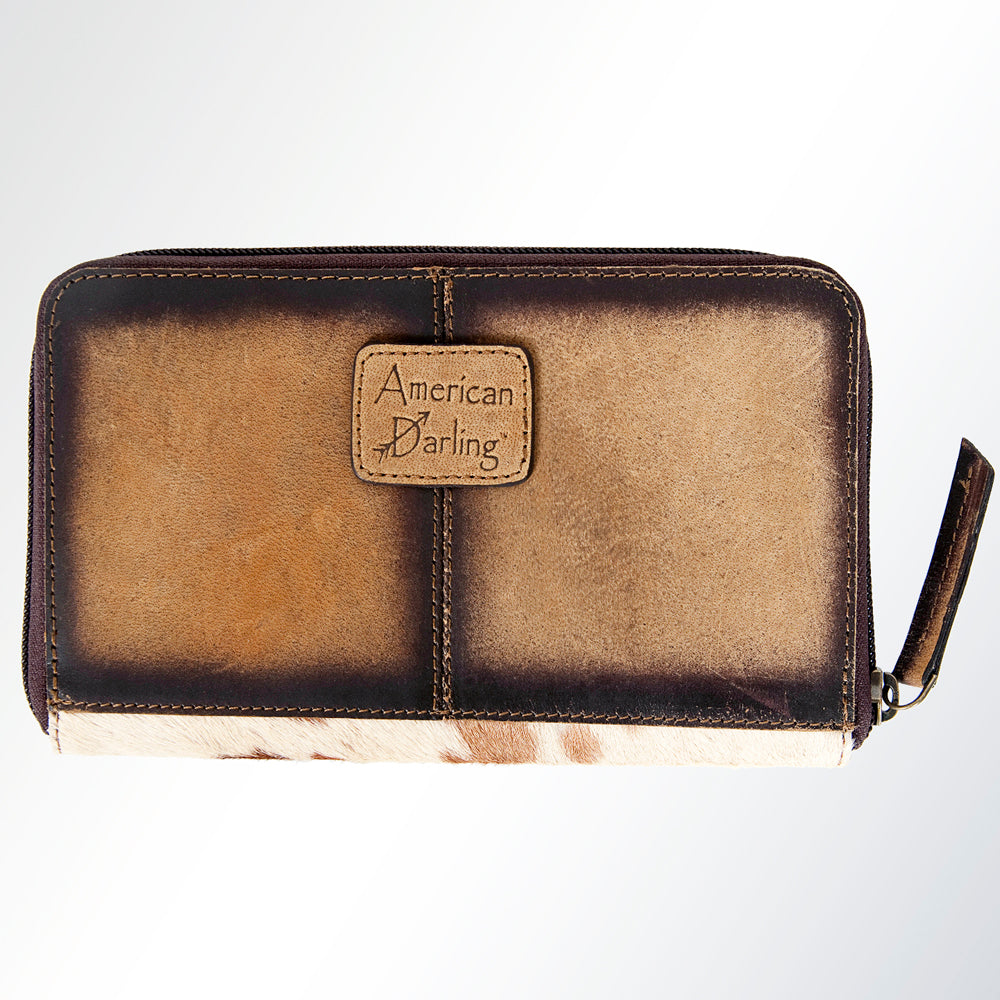 American Darling Organiser Hair-On Cowhide Genuine Vegetable Tanned Leather Western Zip Around Wallet 4.5in X 8in X 1in
