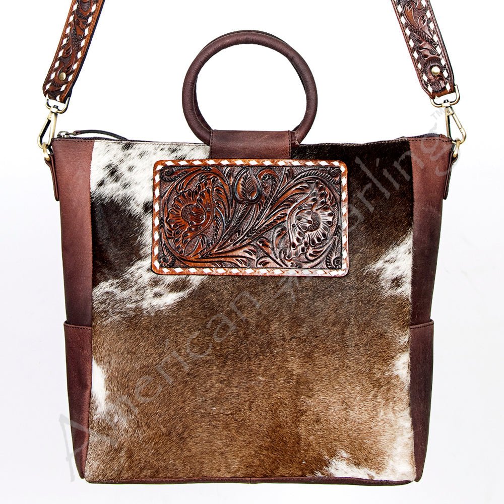 American Darling Tote Hand Tooled Hair-On Genuine Leather