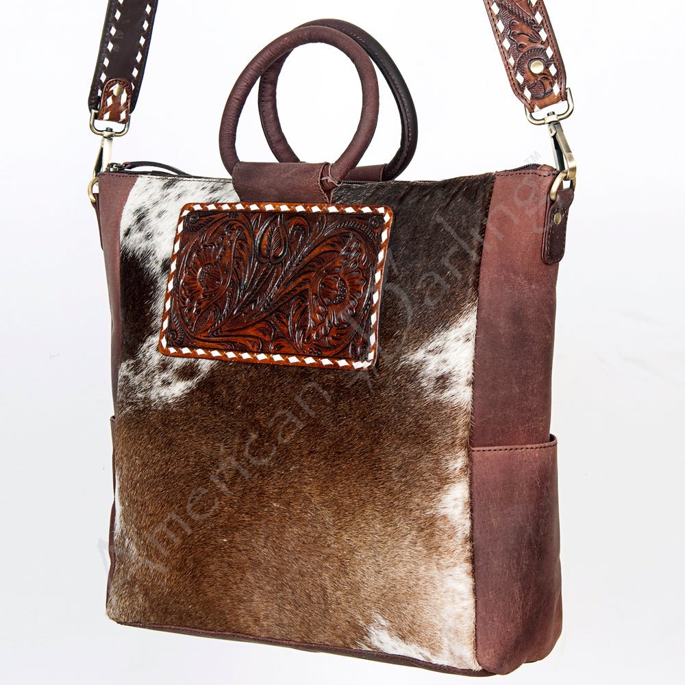 American Darling Tote Hand Tooled Hair-On Genuine Leather