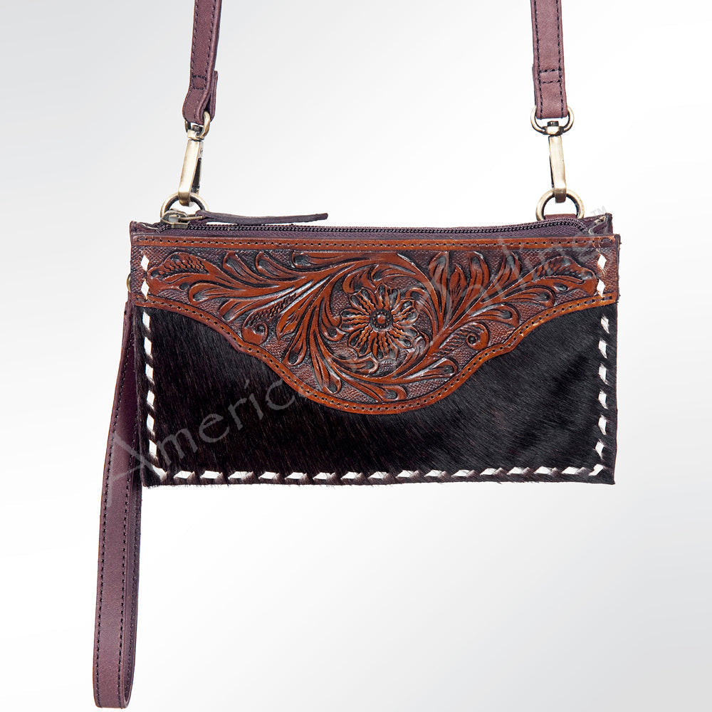 American Darling Hand-Tooled Hair-On Genuine Leather Crossbody Bag