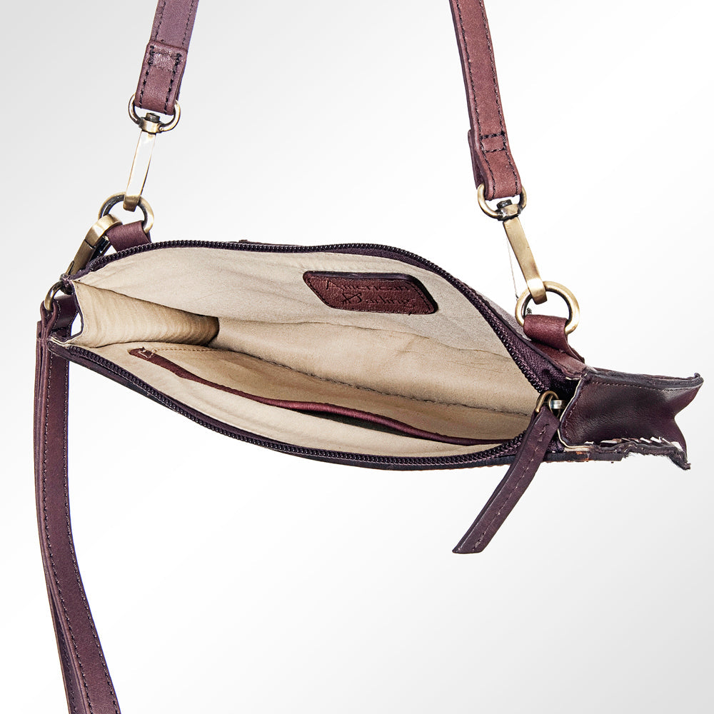 American Darling Hand-Tooled Hair-On Genuine Leather Crossbody Bag