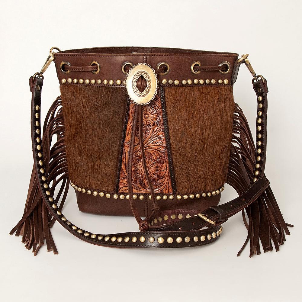 American Darling Hand-Tooled Hair-On Leather Bucket Bag