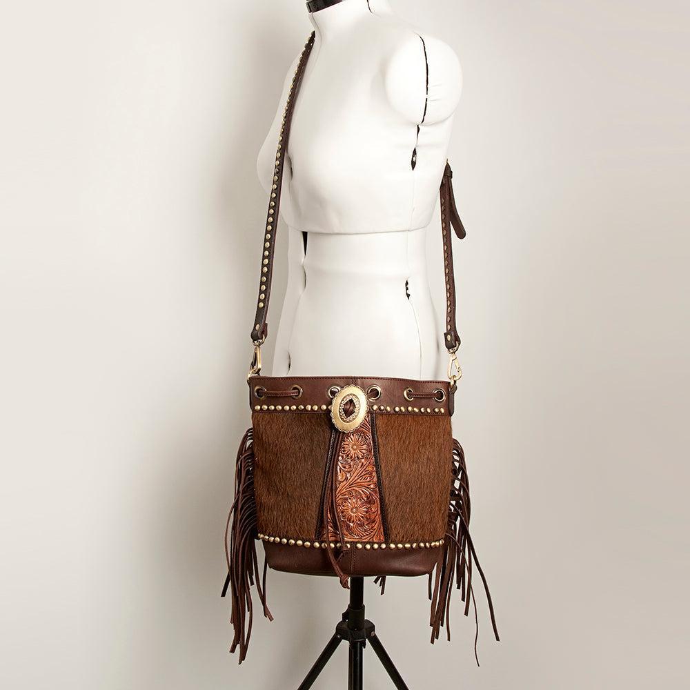 American Darling Hand-Tooled Hair-On Leather Bucket Bag