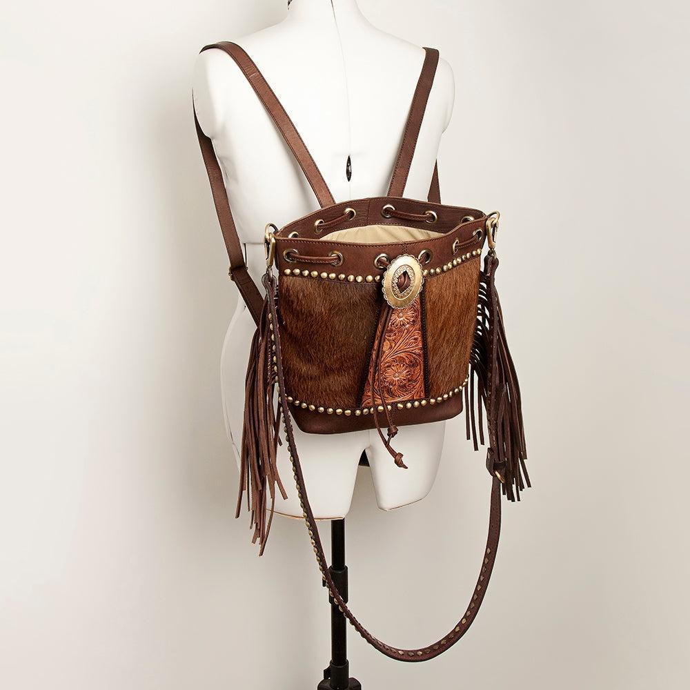 American Darling Hand-Tooled Hair-On Leather Bucket Bag