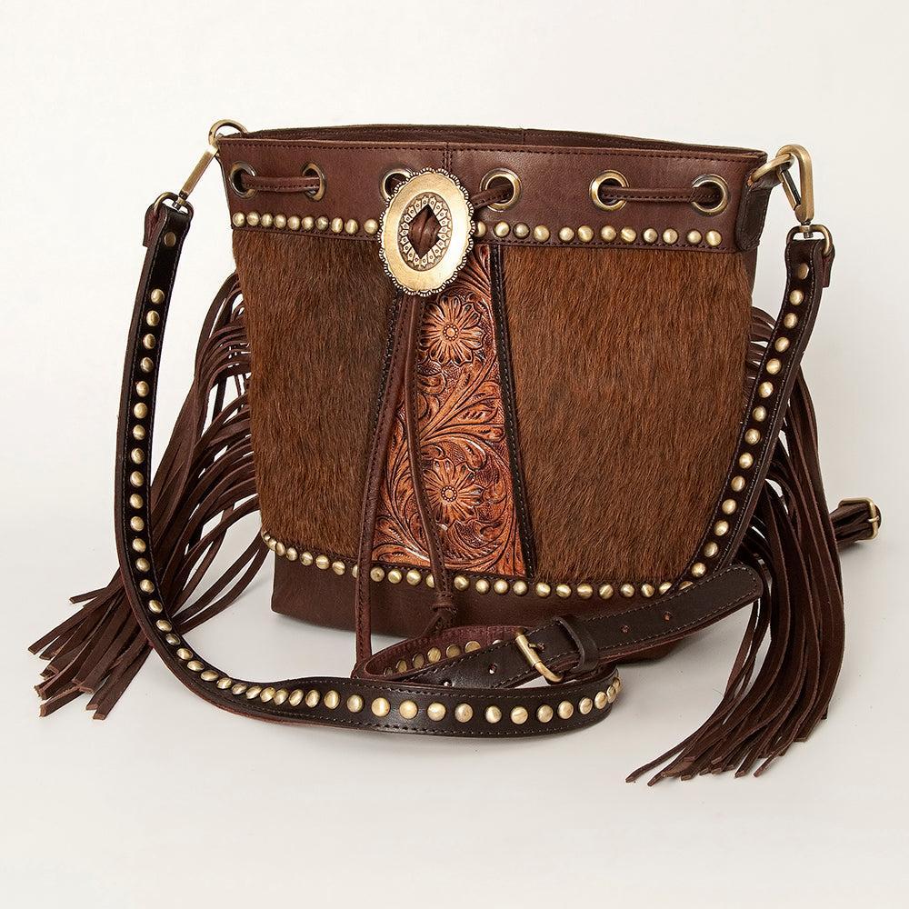 American Darling Hand-Tooled Hair-On Leather Bucket Bag