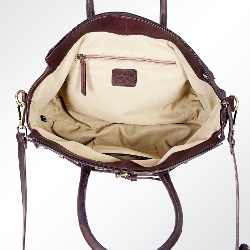 American Darling Tote Hand Tooled Hair-On Genuine Leather