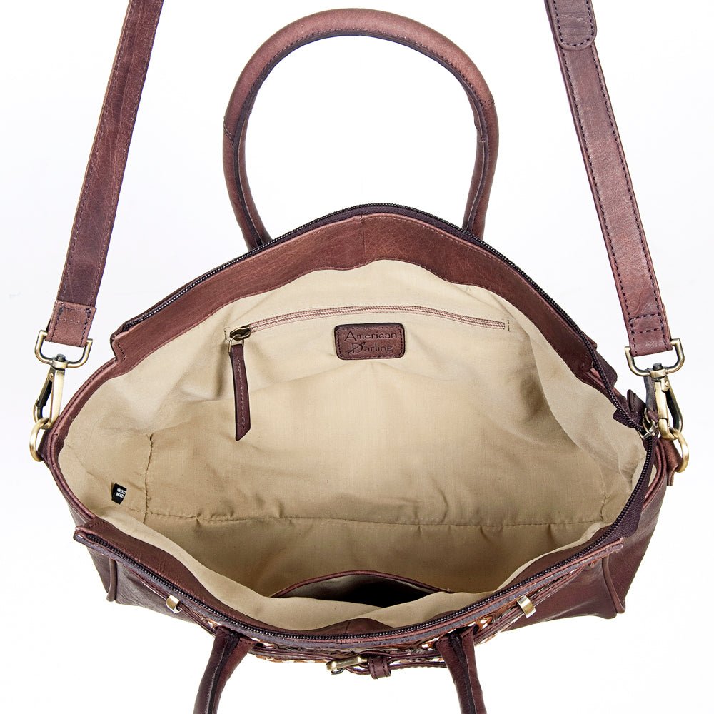 American Darling Tote Hand Tooled Hair-On Genuine Leather