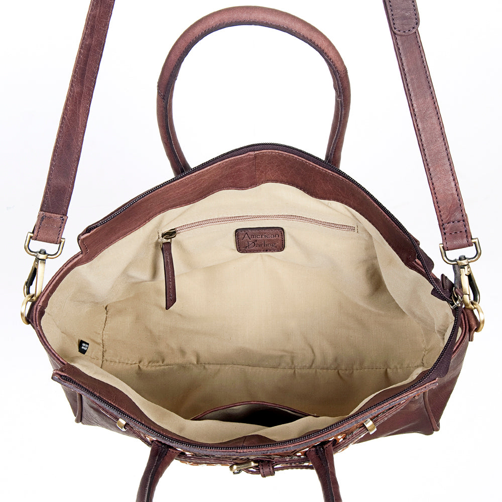 American Darling Tote Hand Tooled Hair on Genuine Leather Western Women Bag Handbag Purse | Travel Bags College Casual