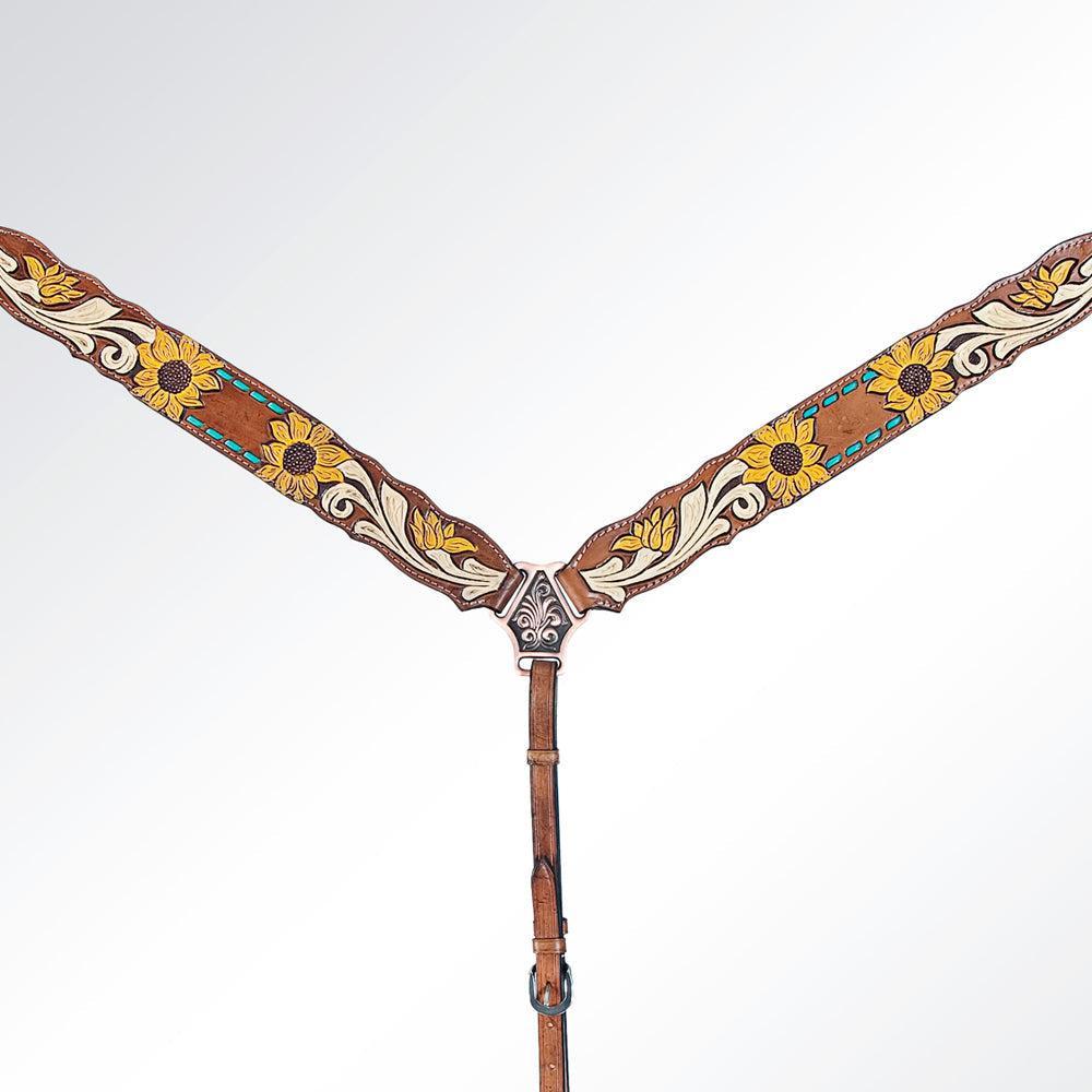 AMERICAN DARLING Western Horse One Ear Headstall Breast Collar Set Leather