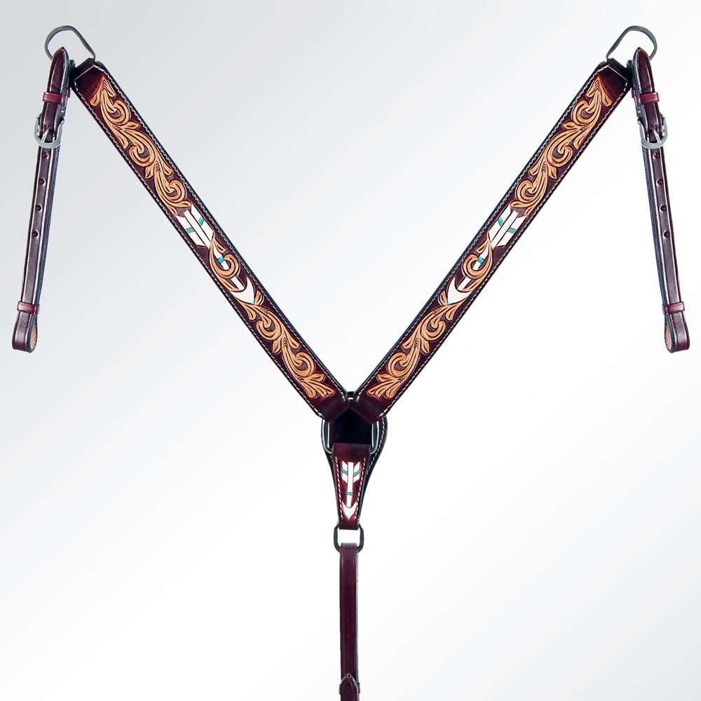 American Darling Western Horse Floral Breast Collor Genuine Leather Tan