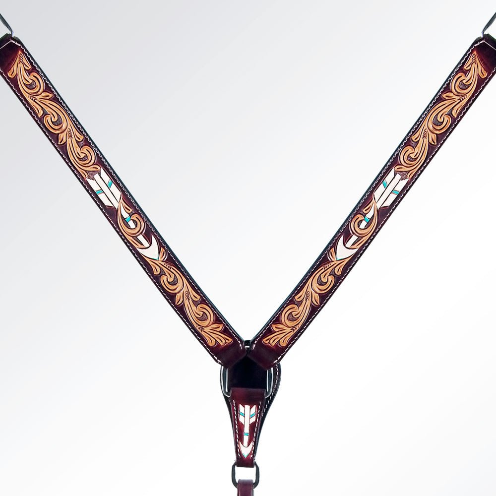 American Darling Western Horse Floral Breast Collor Genuine Leather Tan