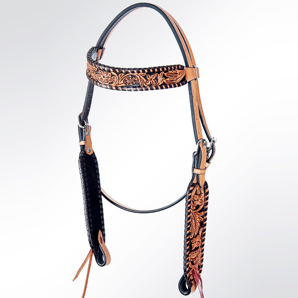 American Darling Western Horse Floral Headstall Genuine Leather Tan