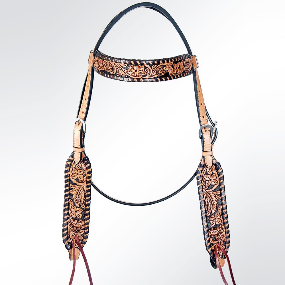 American Darling Western Horse Floral Headstall Genuine Leather Tan