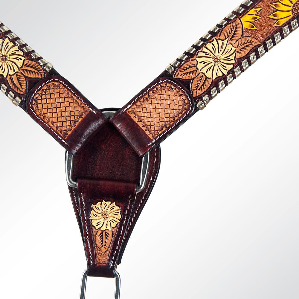 American Darling Western Horse Floral Breast Collor Genuine Leather Tan
