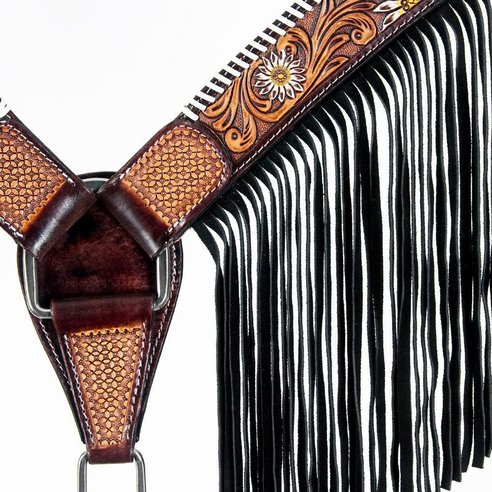 American Darling Western Horse Floral Breast Collor Genuine Leather Tan