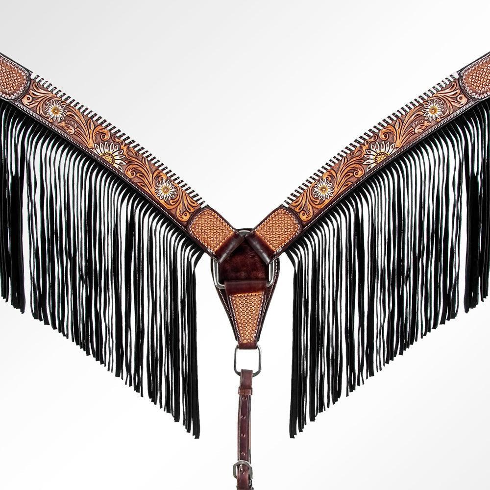 American Darling Western Horse Floral Breast Collor Genuine Leather Tan