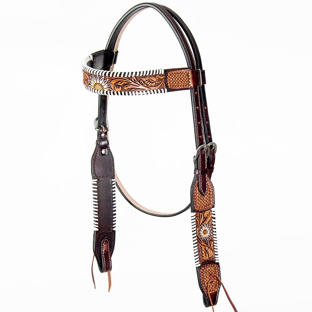 American Darling Western Horse Floral Headstall Genuine Leather Tan