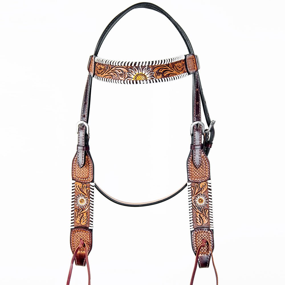 American Darling Western Horse Floral Headstall Genuine Leather Tan