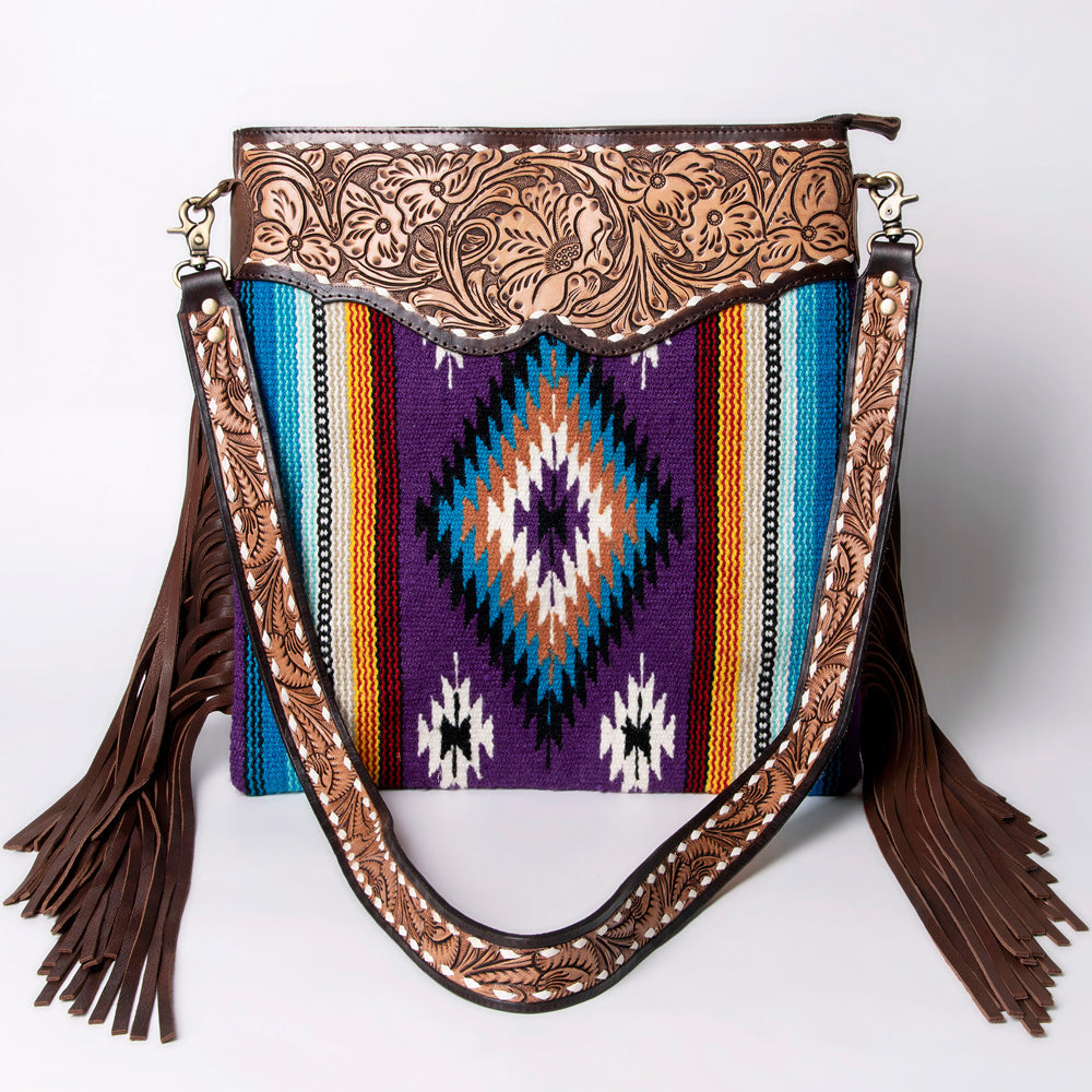 American Darling Hand-Tooled Saddle Blanket Leather Large Crossbody Bag