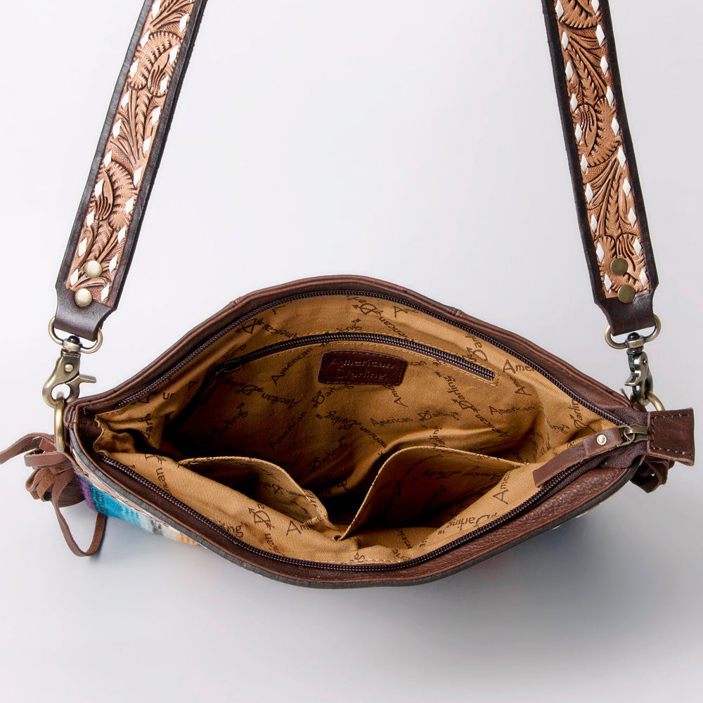 American Darling Hand-Tooled Saddle Blanket Leather Large Crossbody Bag