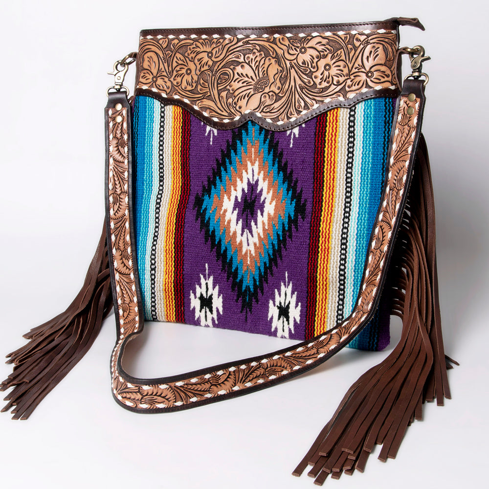 American Darling Hand-Tooled Saddle Blanket Leather Large Crossbody Bag