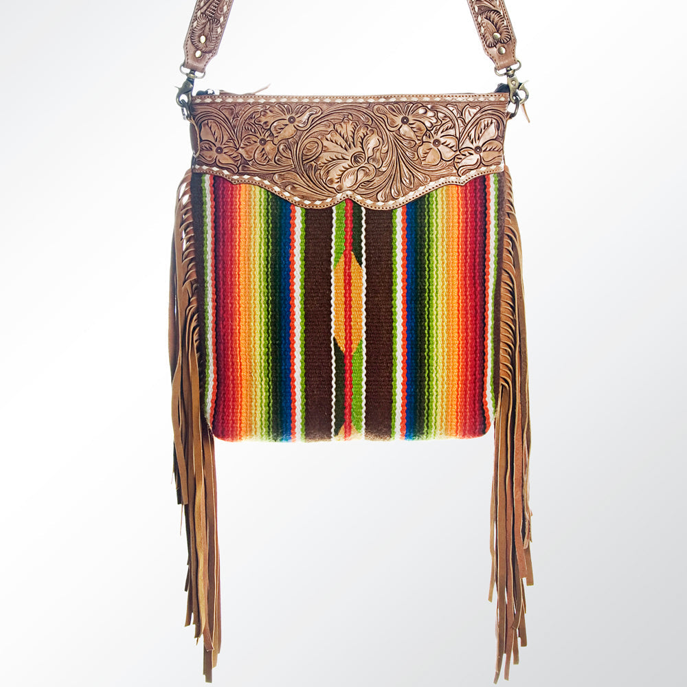 American Darling Hand-Tooled Saddle Blanket Leather Large Crossbody Bag