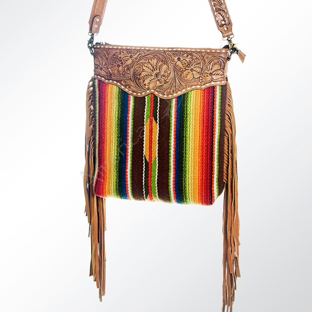 American Darling Hand-Tooled Saddle Blanket Leather Large Crossbody Bag