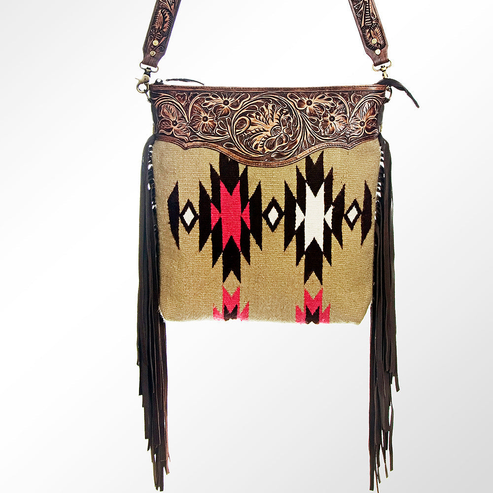 American Darling Hand-Tooled Saddle Blanket Leather Large Crossbody Bag