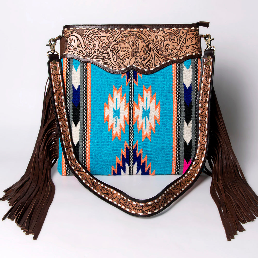 American Darling Hand-Tooled Saddle Blanket Leather Large Crossbody Bag