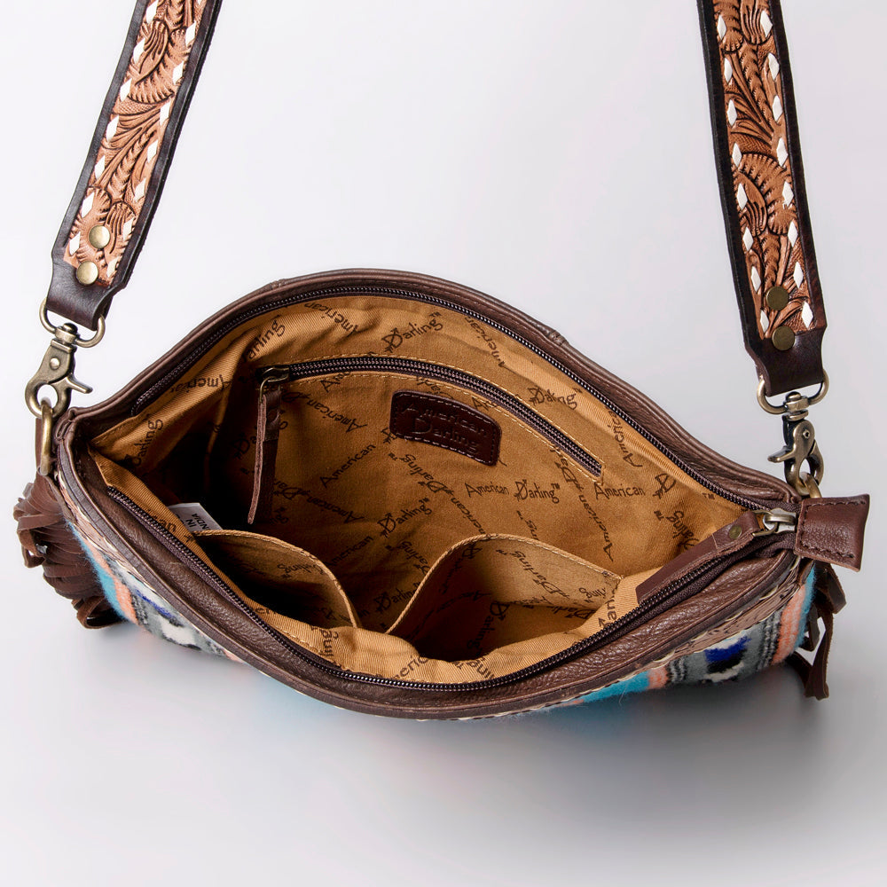 American Darling Hand-Tooled Saddle Blanket Leather Large Crossbody Bag