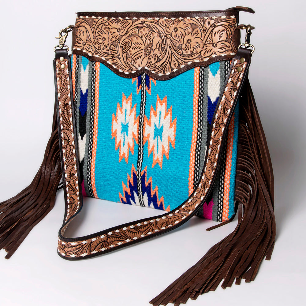 American Darling Hand-Tooled Saddle Blanket Leather Large Crossbody Bag