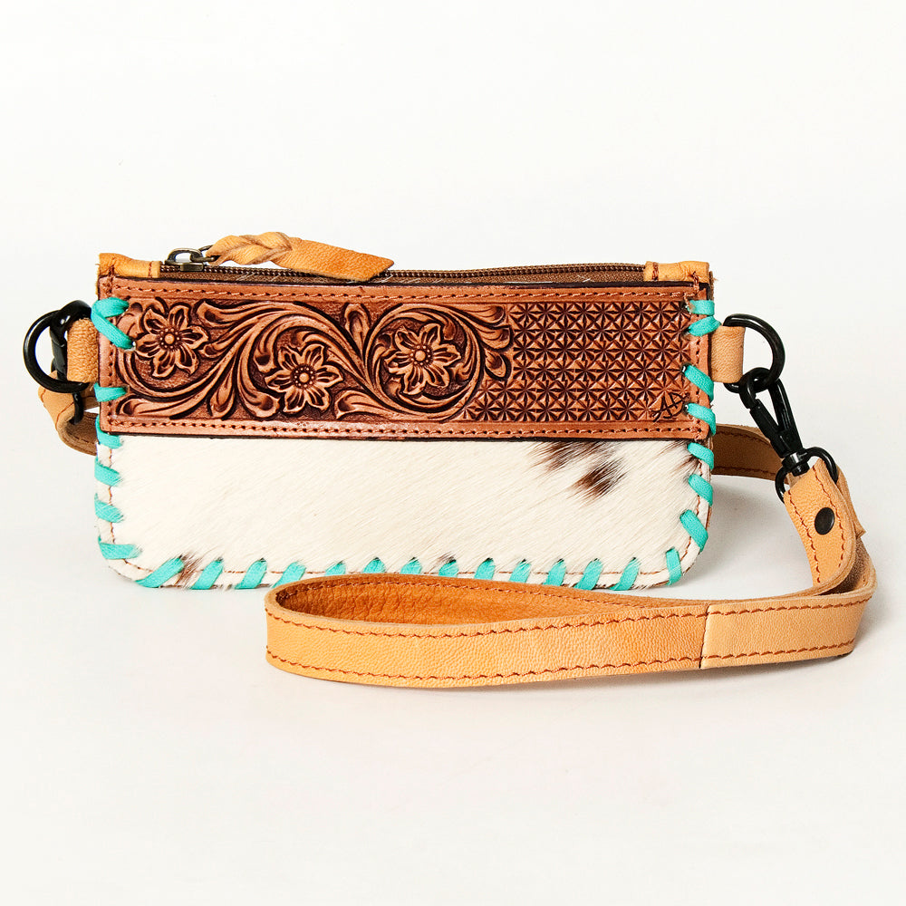 American Darling Hand-Tooled Hair-On Genuine Leather Wristlet