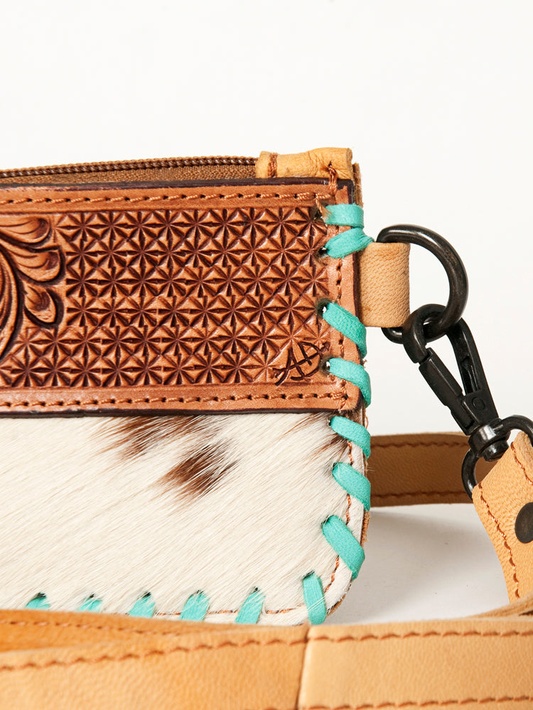 American Darling Hand-Tooled Hair-On Genuine Leather Wristlet