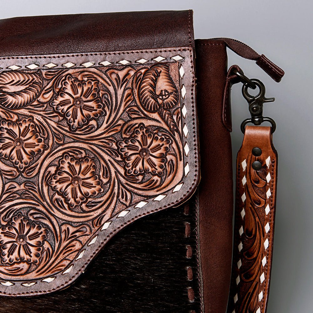 American Darling Crossbody Hand Tooled Hair-On Genuine Leather