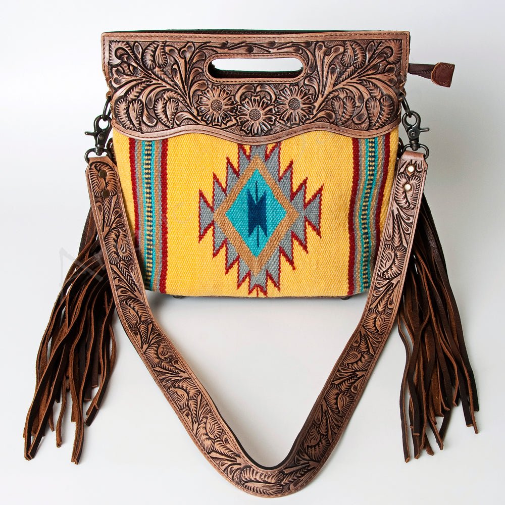 American Darling Hand-Tooled Saddle Blanket Genuine Leather Clutch