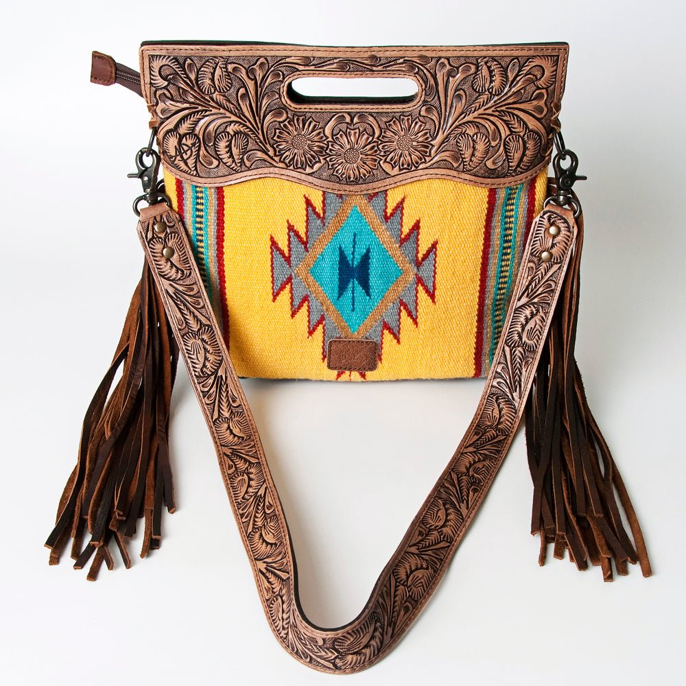 American Darling Hand-Tooled Saddle Blanket Genuine Leather Clutch