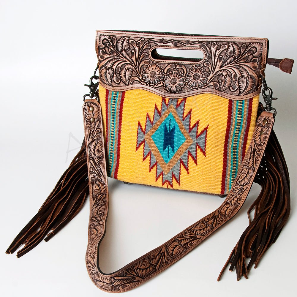 American Darling Hand-Tooled Saddle Blanket Genuine Leather Clutch