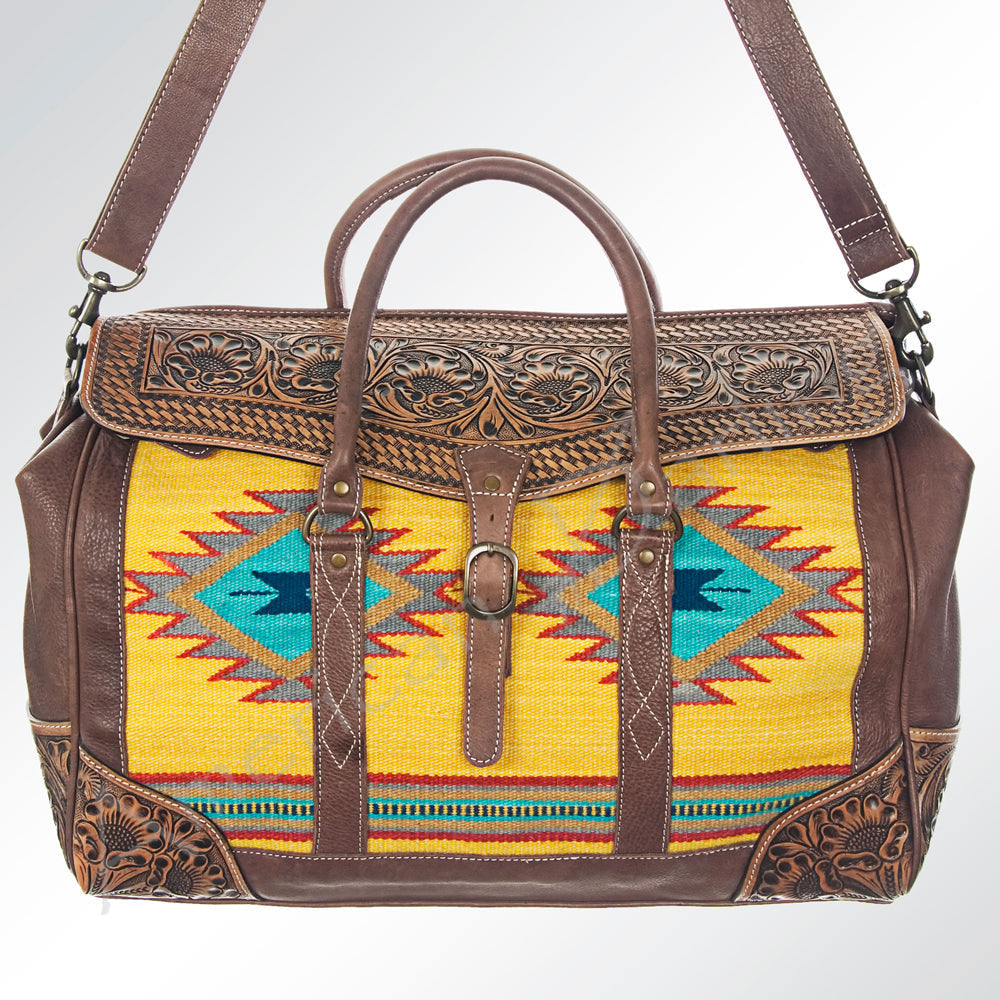 American Darling Hand-Tooled Saddle Blanket Genuine Leather Duffel Bag