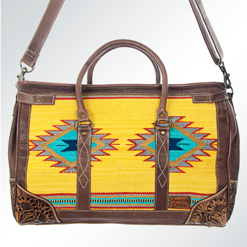 American Darling Hand-Tooled Saddle Blanket Genuine Leather Duffel Bag
