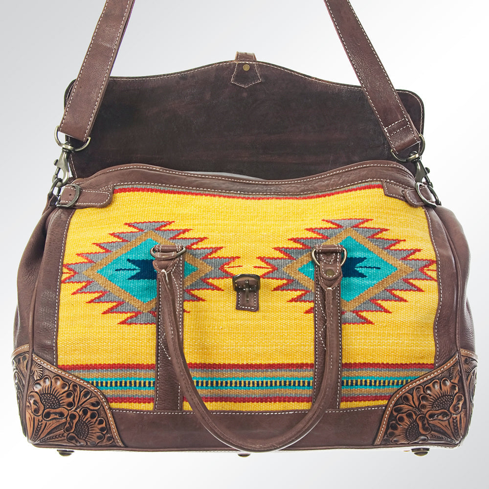 American Darling Hand-Tooled Saddle Blanket Genuine Leather Duffel Bag