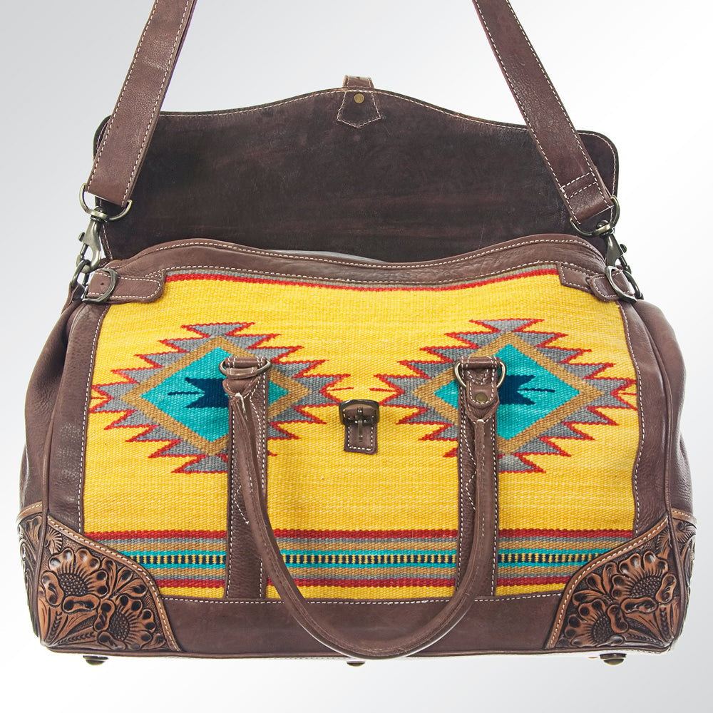 American Darling Duffel Bag Hand Tooled Floral Carved Hair-On Cowhide Genuine Vegetable Tanned Leather Travel Bag YKK Zipper