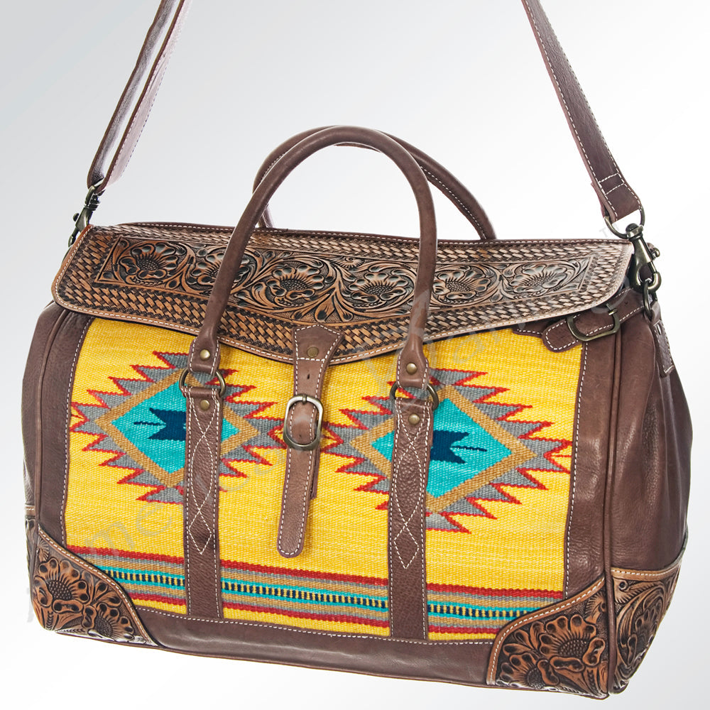 American Darling Hand-Tooled Saddle Blanket Genuine Leather Duffel Bag