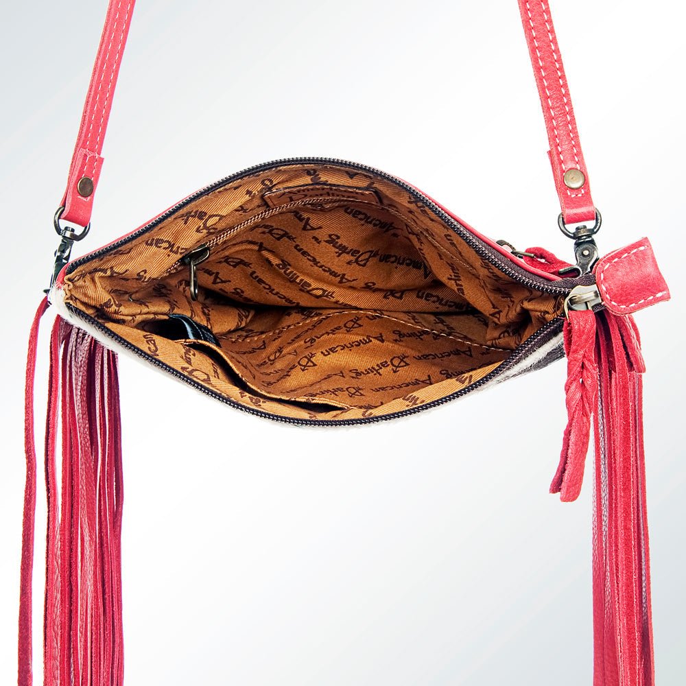 American Darling Western Small Crossbody Bag – Genuine Hair-On Cowhide Leather with Fringes, Adjustable Strap, Handcrafted in Texas